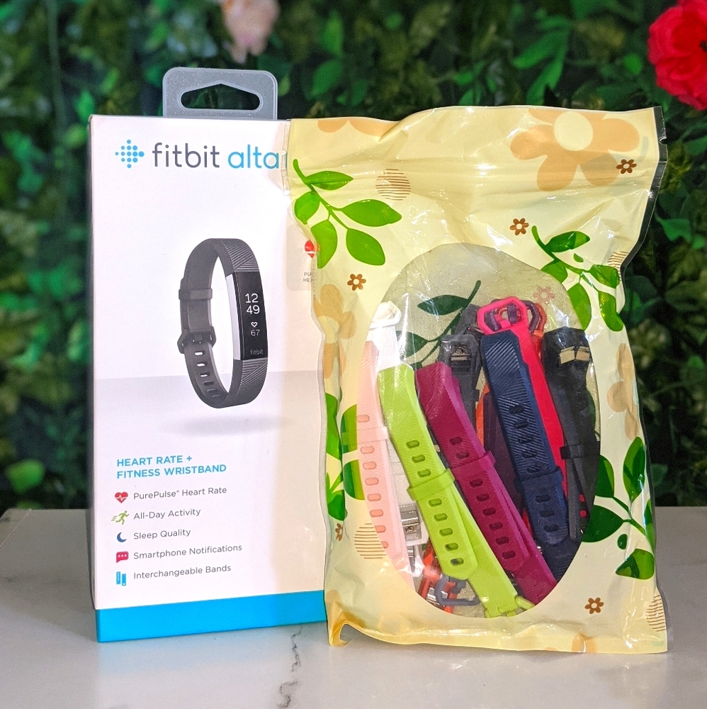 Fitbit Alta and 12 multicolored bands, size small